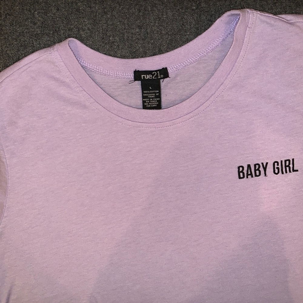 Lilac Rue21 T-shirt with navy embroidery